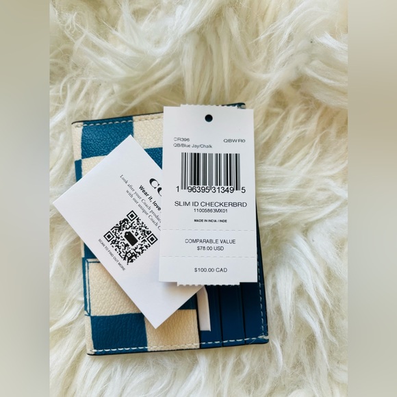 COACH CR396 Slim Id Card Case Checkerboard Print Coated Canvas & Leather Blue - Picture 3 of 7
